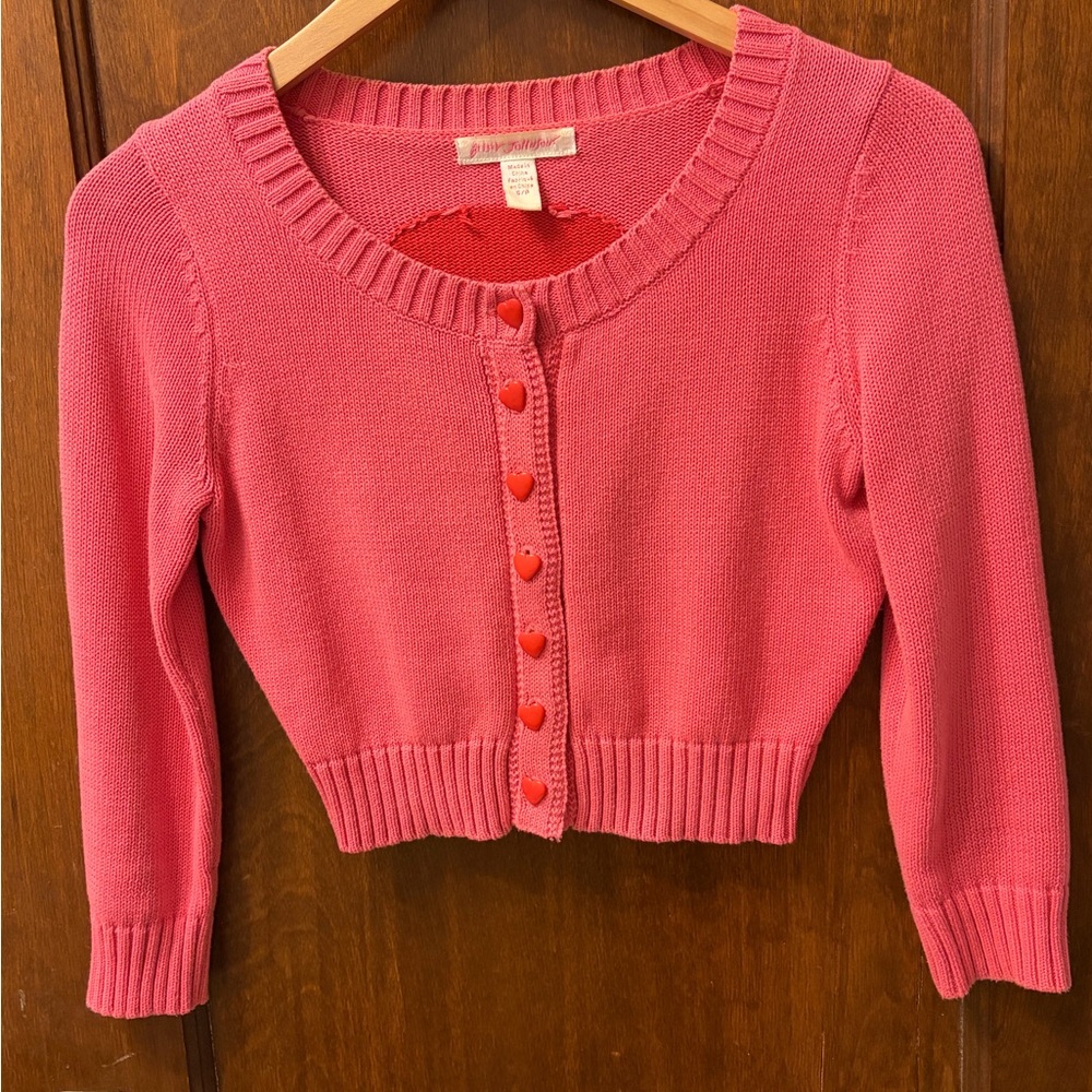 Vintage Betsey Johnson Pink Skull and Heart Cropped Cardigan